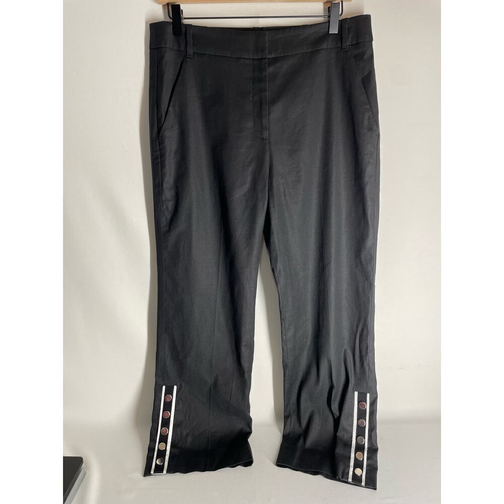 Veronica Beard Linen Blend Black Button Detail Trouser Martin Pants Plus Size 8